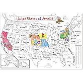 Dekali Designs US Map Coloring Poster - 52x35 Inches Giant Picture to Color for Kids to Learn US States and Capitals (Folded)