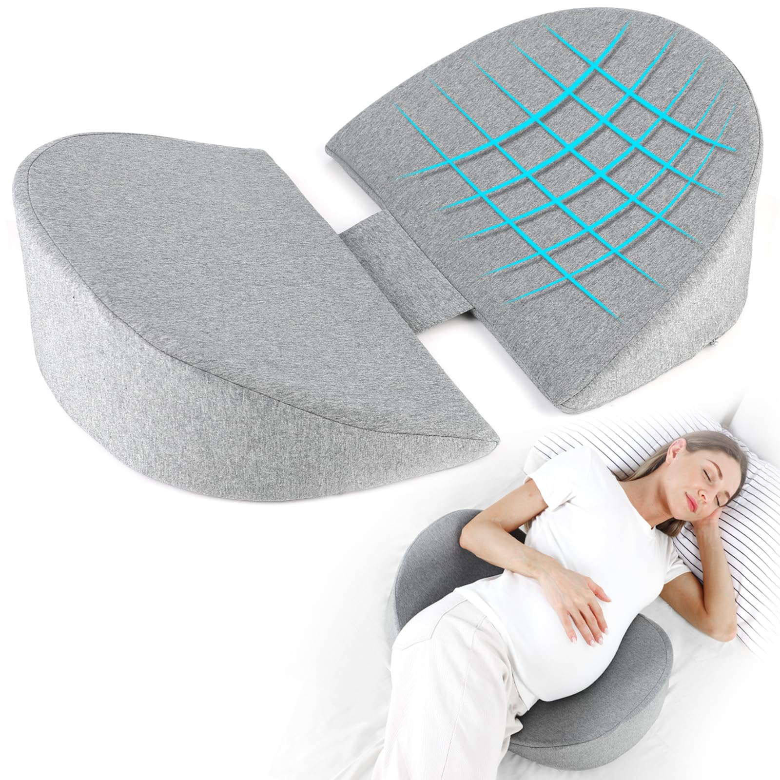 Photo 1 of WEIKA Pregnancy Pillows for Sleeping, Upgraded Memory Foam Maternity Pillow for Pregnant Women, Adjustable Pregnancy Body Pillow with Removable, Washable Cover, Support for Belly,Back, Legs (Grey)
