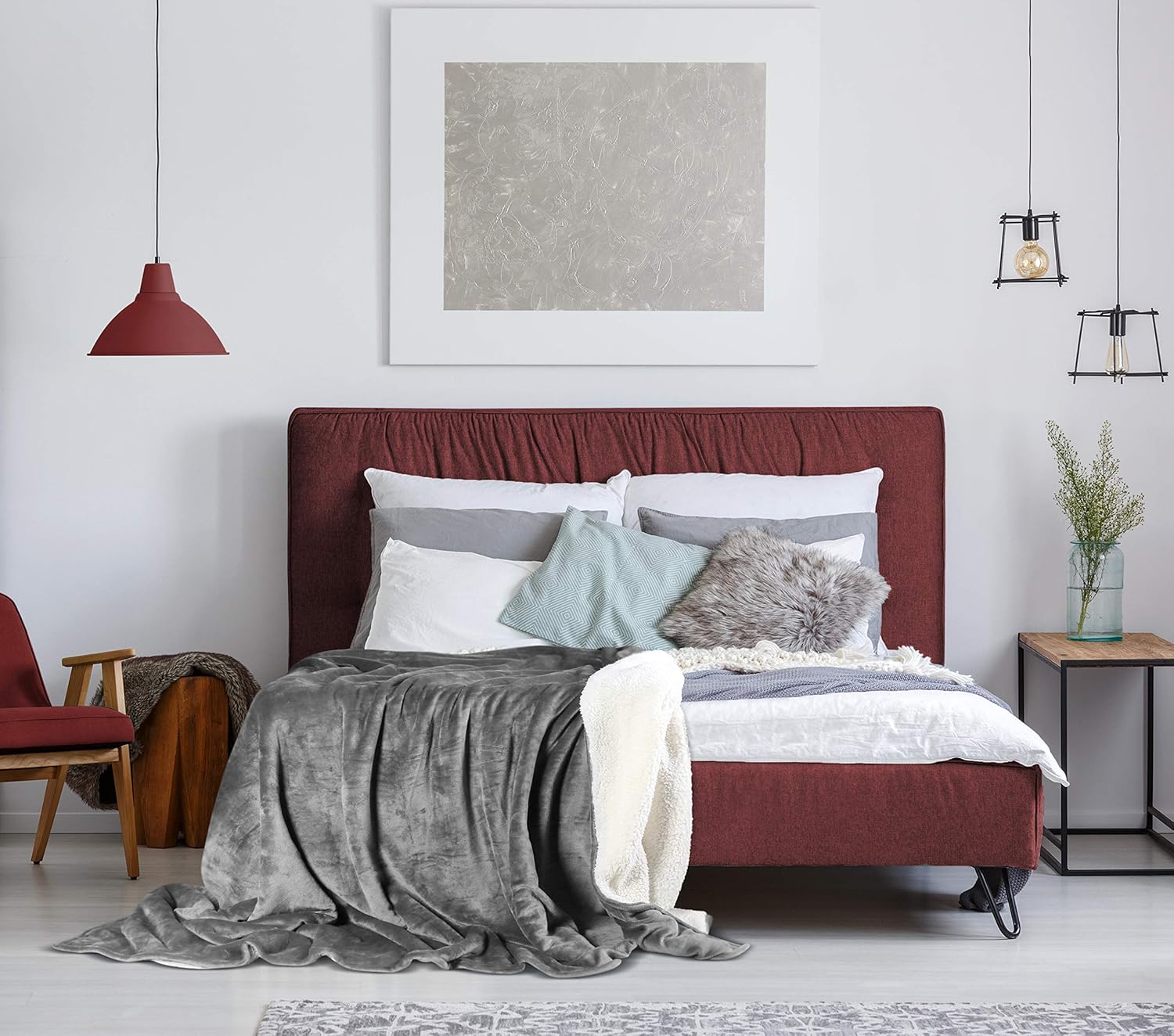 Utopia Bedding Sherpa Bed Blanket Throw Size Grey 480GSM Plush Blanket Fleece Reversible Blanket for Bed and Couch: Kitchen & Dining