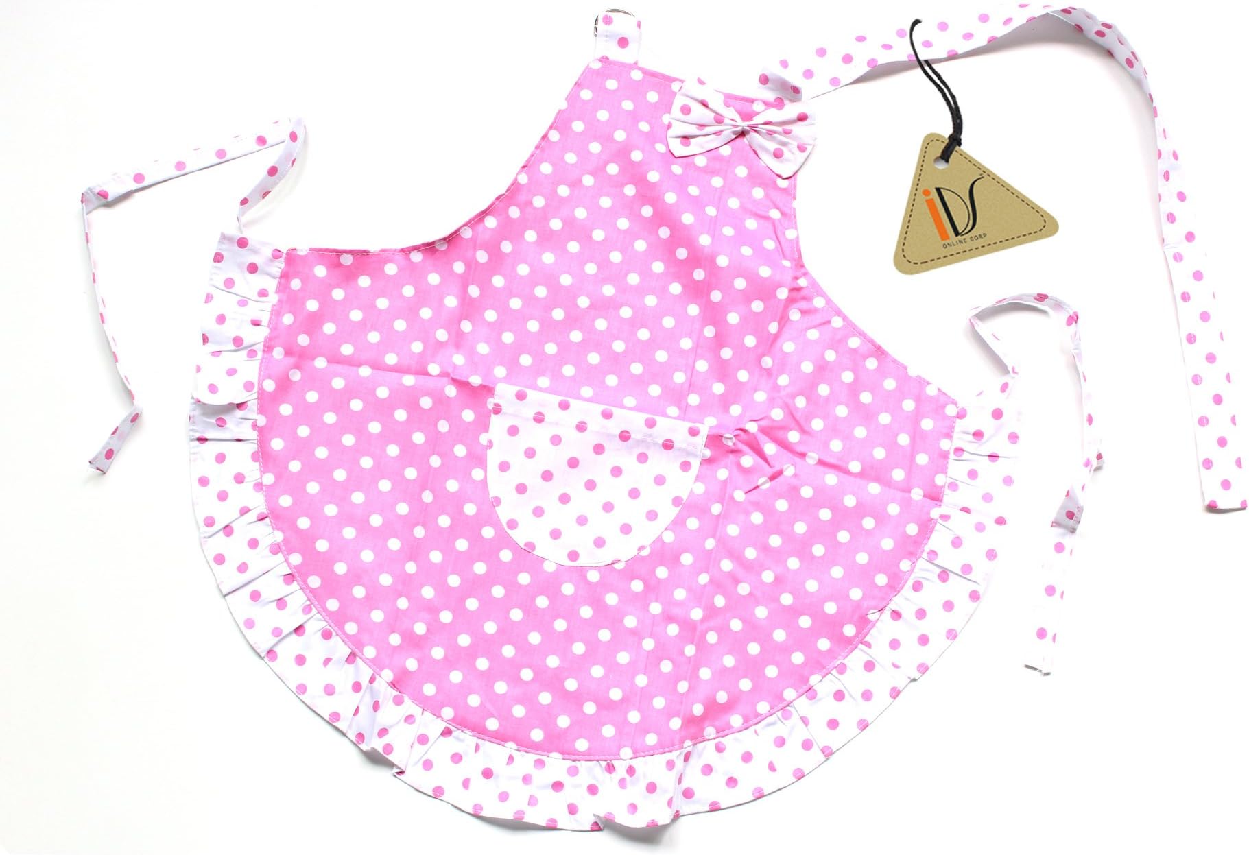IDS HomePrincess White Pink Dot Bow Frill Adjustable Cotton Apron