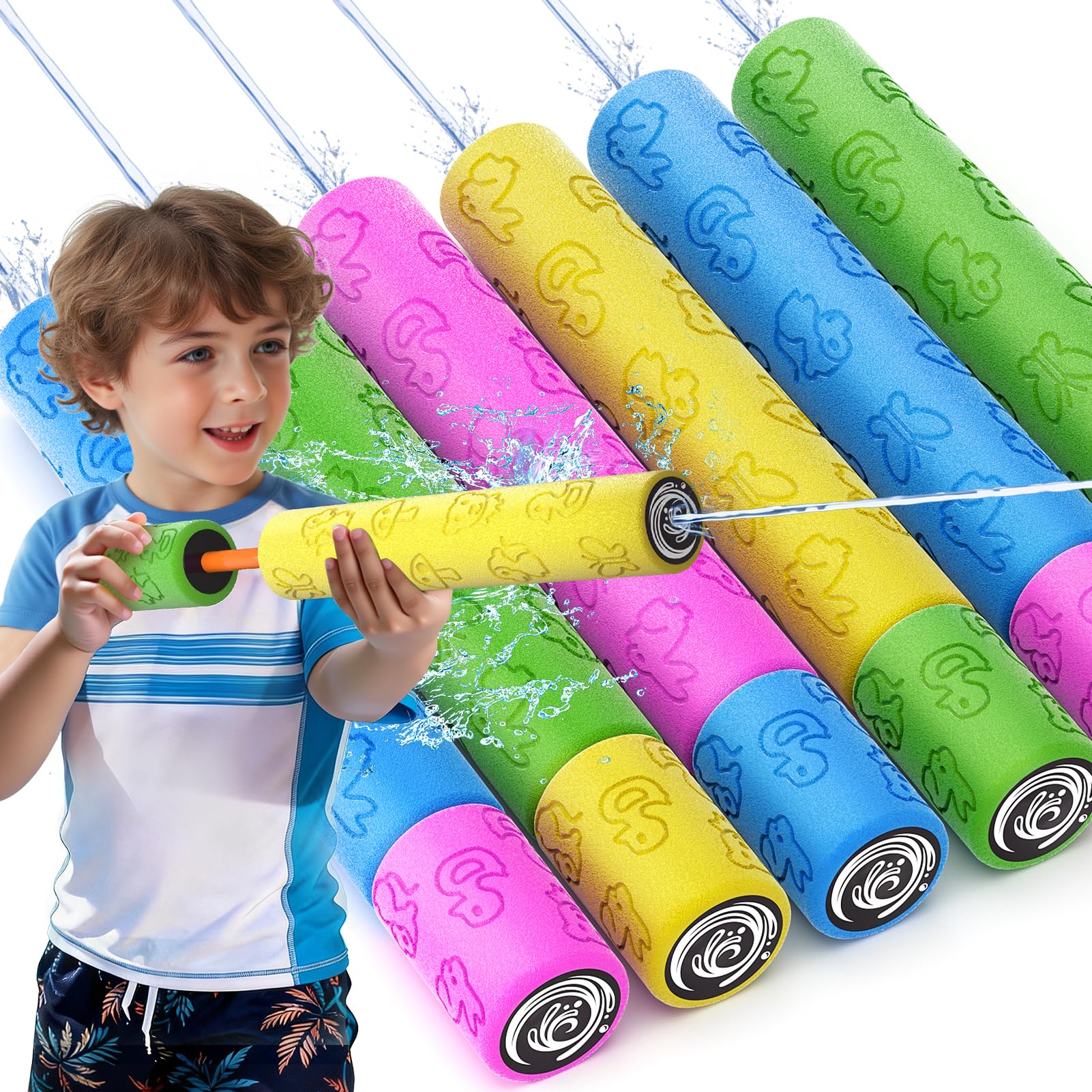 6Pcs Large Foam Water Guns for Kids Adults, 30cm Soft Foam Water Blasters, Safe Squirt Pistols for Pool Beach Outdoor Play, Summer Water Toys for Boys Girls Age 3-12