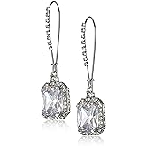 "Cz Ears" Crystal Cubic Zirconia Square Long Drop Earrings