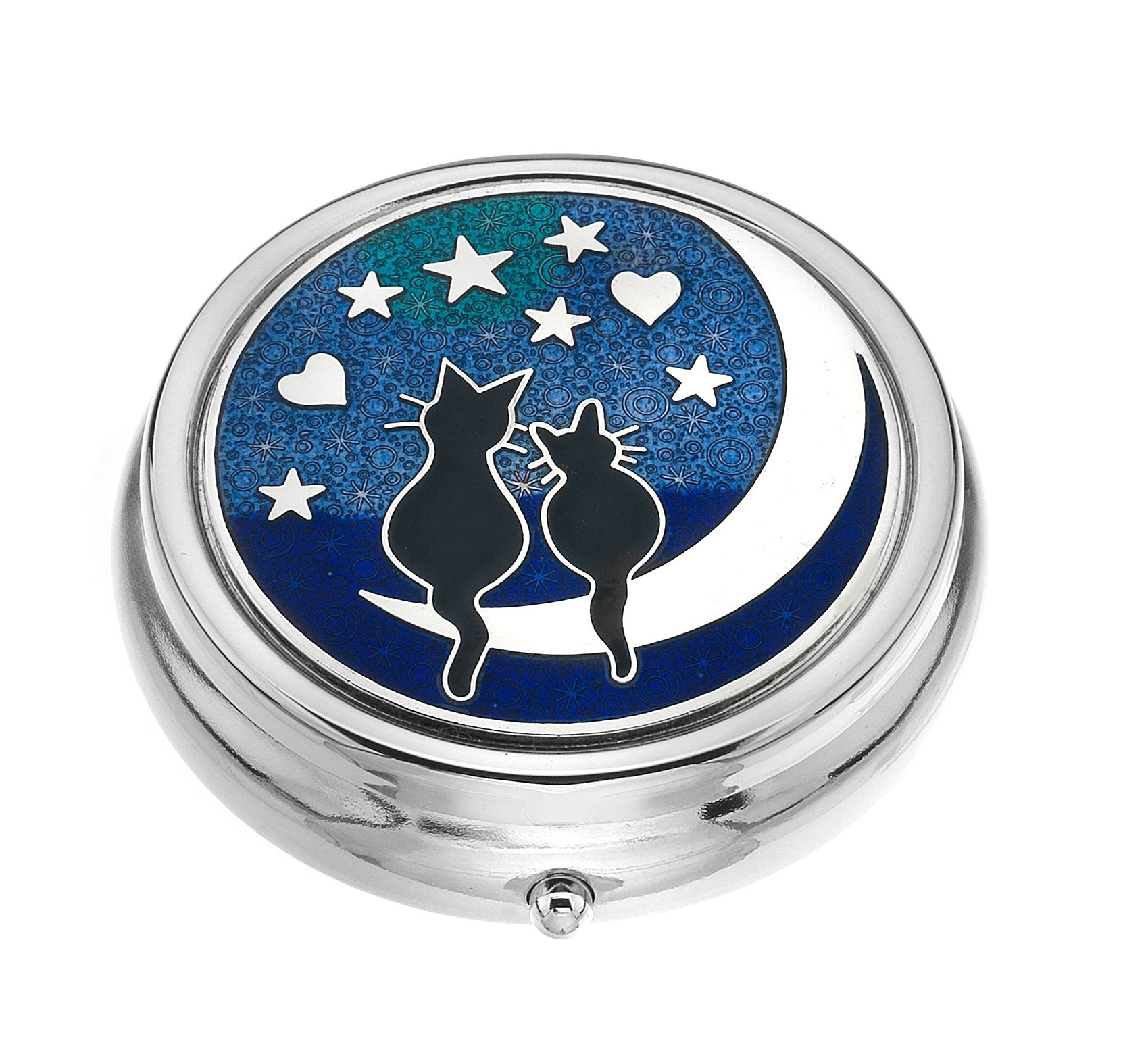 Sea Gems presented by Celtic Glass Designs Pill Box (Large Size) in a Cats on Moon Design.