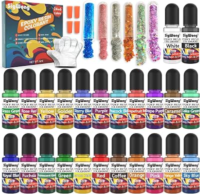 SigWong Epoxy Resin Pigment 24 Color Liquid Dye with 6 Glitter 6ml Each