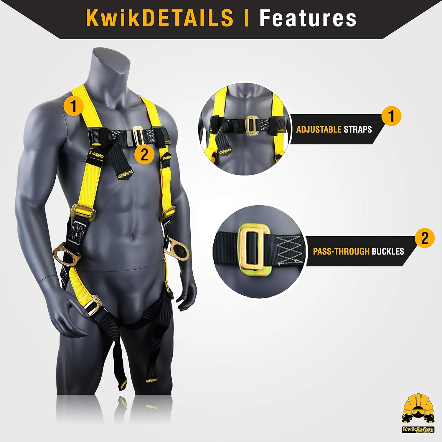 KwikSafety (Charlotte, NC) THUNDER 3D Ring Safety Harness (Pass Through Connectors) OSHA ANSI Industrial Full Body Fall Protection Personal Equipment Construction Carpenter Scaffold Contractor - - 