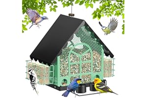 Bird Feeders for Outdoors Hanging, Large Capacity Metal Mesh Wild Bird Feeder with 2 Drinkers, Bird Feeder Built-in Drainage 