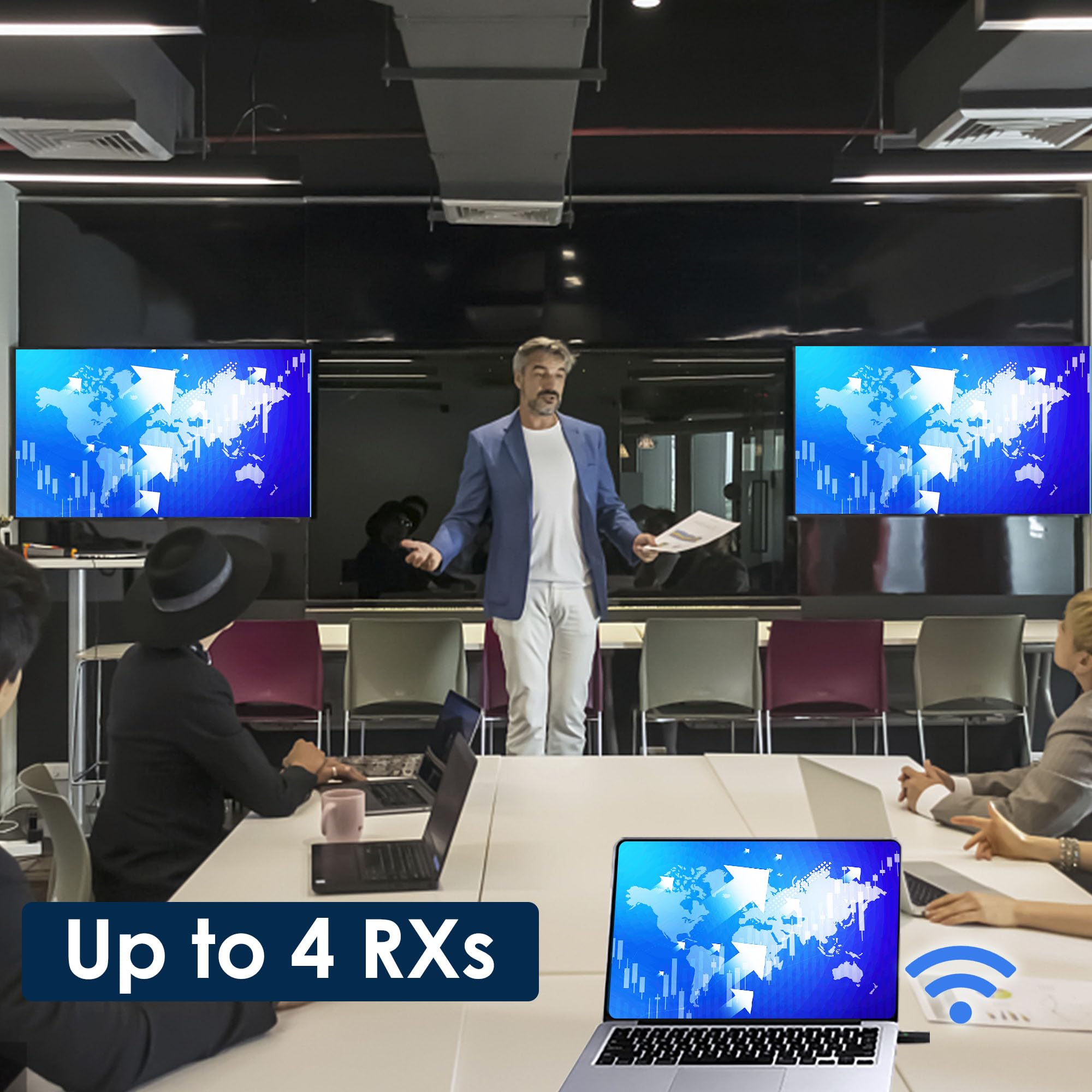 RGBlink 4K Wireless HDMI Transmitter and Receiver Kit,Plug and Play,Wireless HDMI Extender Multiple Receivers,Supports PC/Phones/Laptop for Meetings Live Broadcasts Zoom 3840×2160@60Hz Output