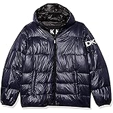 DKNY Men's Water Resistant Ultra Loft Hooded Logo Puffer Jacket (Standard and Big & Tall)