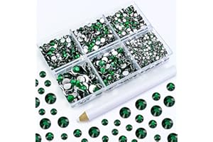 Briskbloom 4500PCS Resin Flatback Rhinestone, 2mm 3mm 4mm 5mm 6mm Emerald/Dark Green Flatback Rhinestones for Tumblers, Nails Art, Mugs, Bottles, Craft Decoration, Loose Bling Glitter Gem Stone