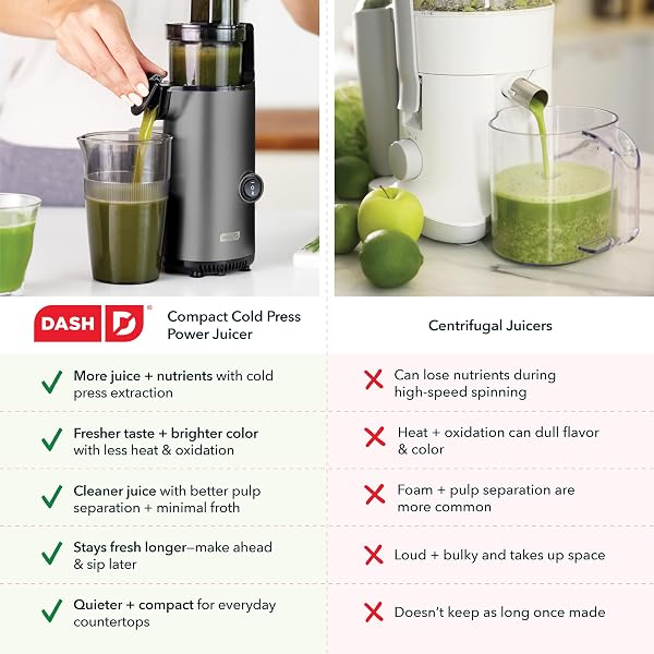 DASH DELUXE COMPACT COLD PRESS JUICER – SLOW MASTICATING JUICER MACHINE FOR FRUITS AND VEGETABLES WITH FROZEN ATTACHMENT – EASY TO CLEAN JUICE PRESS FOR HOME COUNTERTOPS – GRAPHITE