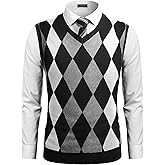 COOFANDY Men's Sleeveless V Neck Pullover Sweater Slim Fit Casual Argyle Vest Sweaters