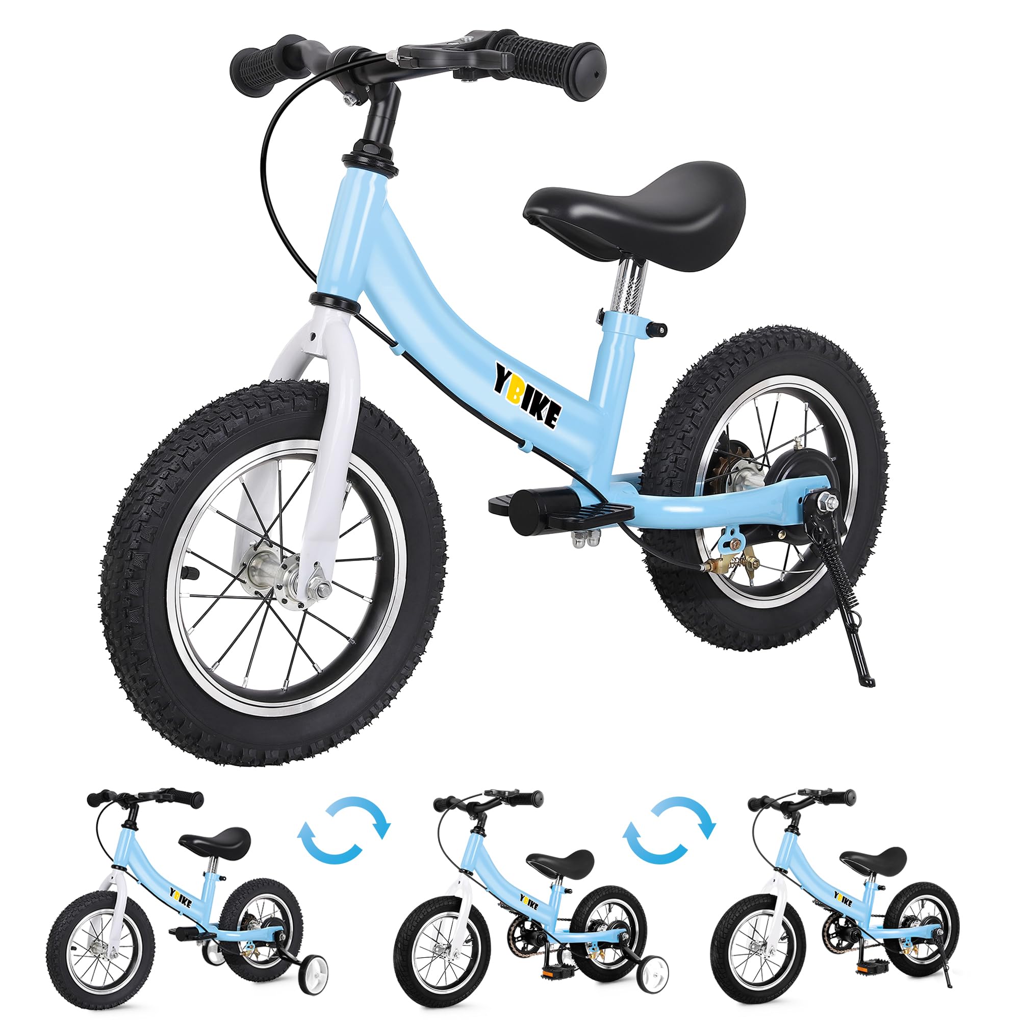 YBIKE Balance Bike 2 in 1,The Dual Use of a kids' Balance Bikes and Kids Bike, for 2 3 4 5 6 7 Years Old -12 14 16 Inches with Training Theory, Brake, Pedal