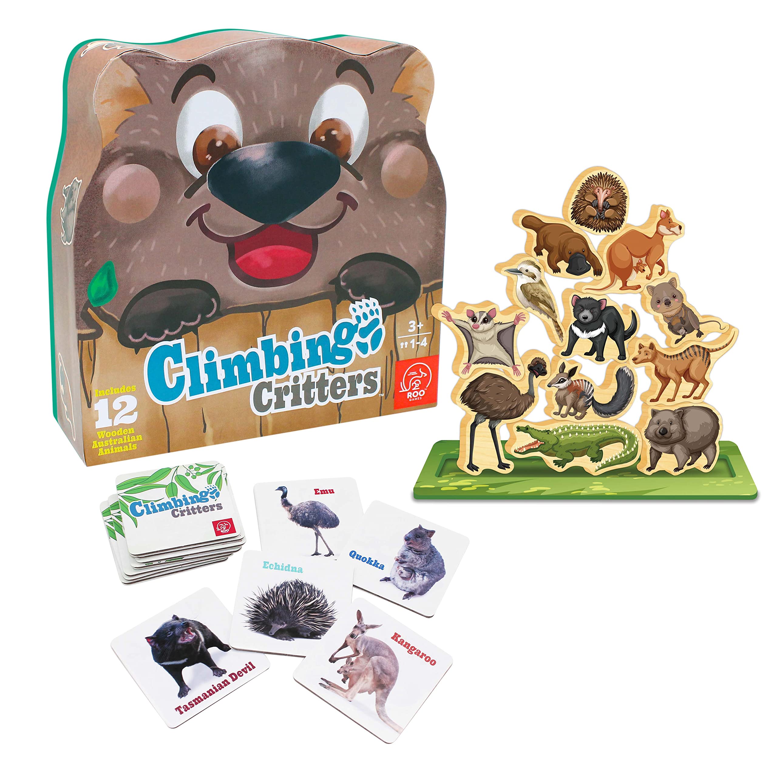 ROO GAMES Climbing Critters - Stacking and motor skills game for kids - For Ages 3+ - Stack Aussie Critters without pieces falling off to win, AS/500/87