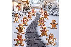 SEWRUNG 12 Pcs Christmas Gingerbread Man Yard Signs with Stakes - Xmas Gingerbread Yard Stakes Lawn Signs for Christmas Holiday Pathway Garden Patio Party Favors