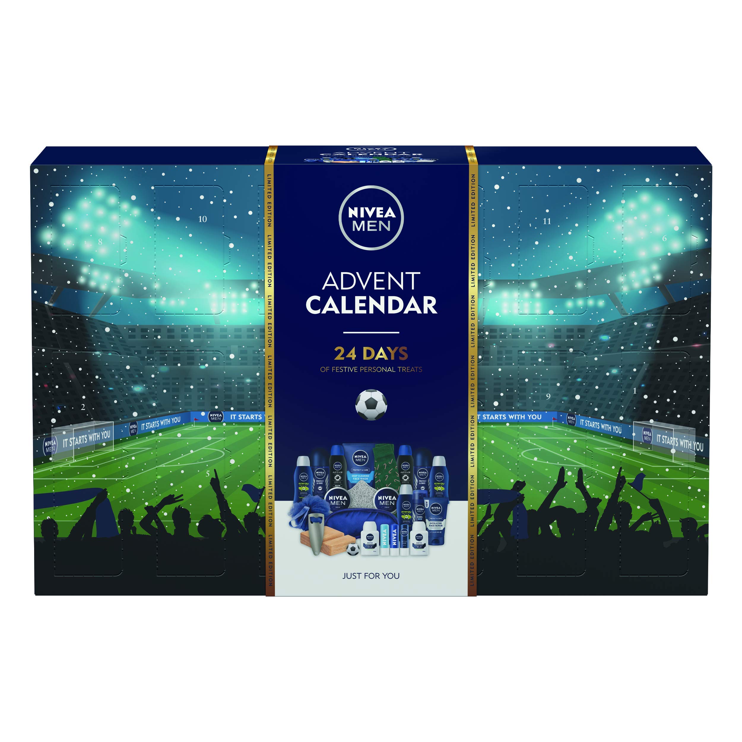 Nivea Mens Advent Giftset, Advent Calendar 2020 for Men with 24 NIVEA MEN Products, Christmas Grooming Kit, Football Themed Gift Set with Men's Toiletries