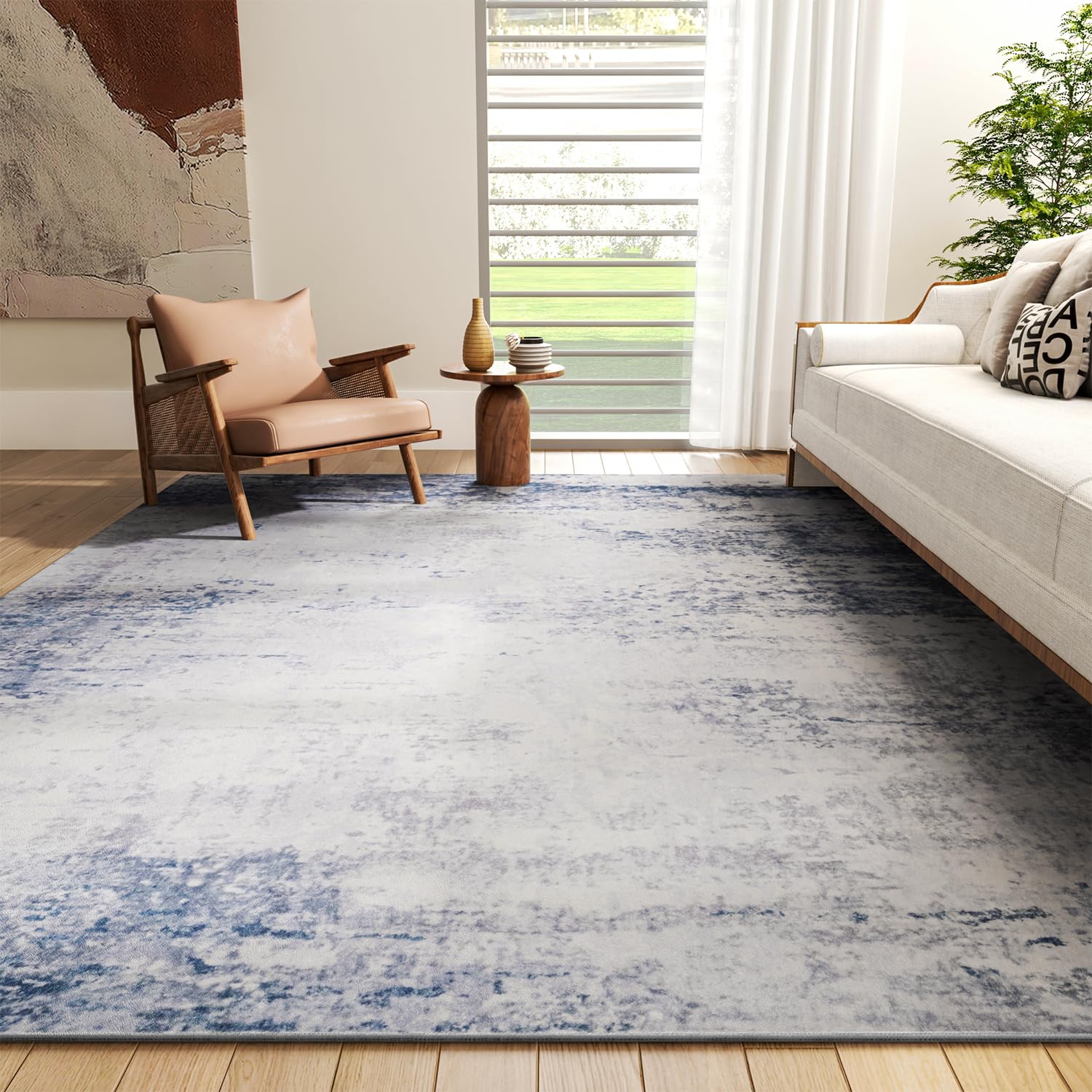 Photo 1 of AMOAMI-8x10 Area Rugs for Living Room Distressed Modern Abstract Washable Rug Soft Fluffy Indoor Carpet Non Slip Area Rug for Bedroom Dining Room Playroom Office Blue