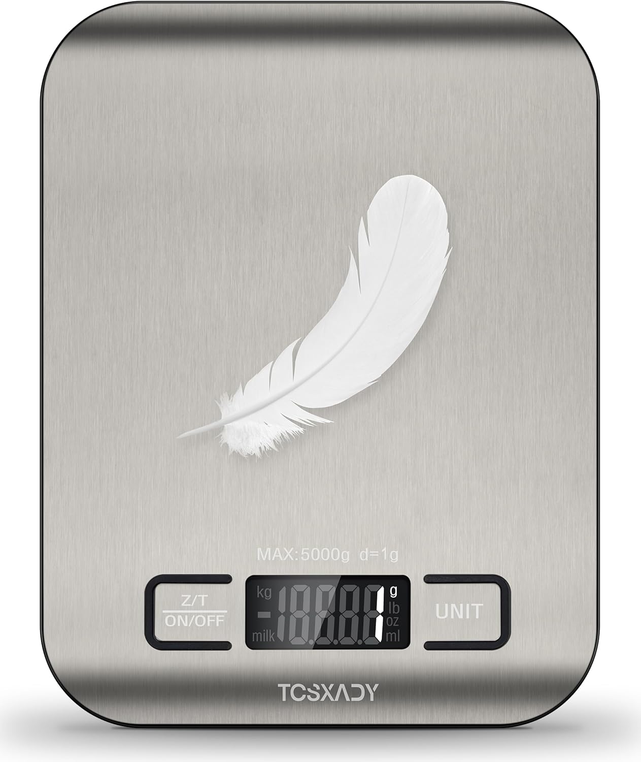 Tcsxady Food Scale, 11lb Digital Kitchen Scale with 6 Units LCD Display and Tare Function,Compact Design for Baking,Healthy Cooking,Meal Prep, 304 Stainless Steel