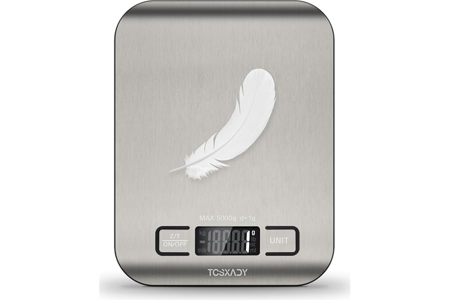 Tcsxady Food Scale, 11lb Digital Kitchen Scale with 6 Units LCD Display and Tare Function,Compact Design for Baking,Healthy C Book