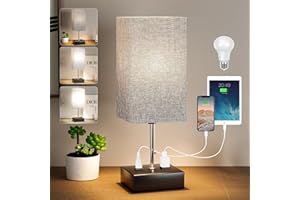 WIHTU 3 Color Temperature Bedside Lamp with USB C and USB A Ports Grey Table Lamps for Bedroom Nightstand Small Lamps Bed Lamp Desk Lamps by Pull Chain (Bulb Included)
