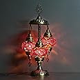 Asylove Turkish Lamp, 3 Globe Turkish Mosaic Table Lamp, Living Room and Office Decoration Lighting 5 inc Globe Total Dimesions 12 x 12 x 24 inch (Redmix)