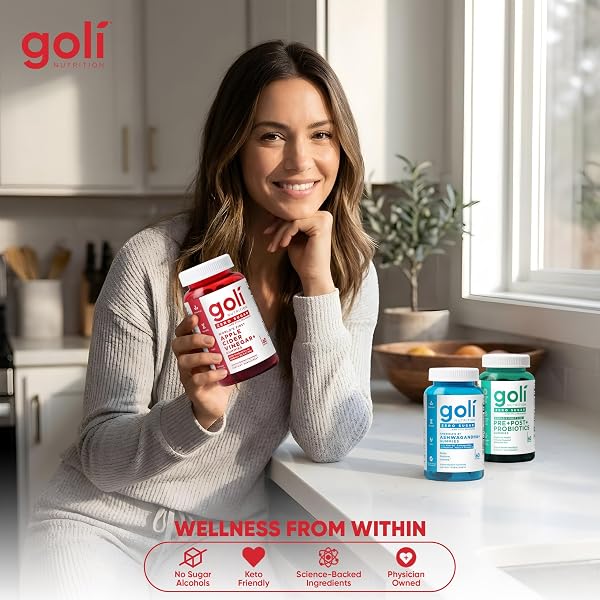 GOLI ZERO SUGAR TRIO – WORLD’S FIRST 3-IN-1 PRE, POST, PROBIOTIC, APPLE CIDER VINEGAR WITH VITAMIN B12 AND PROBIOTICS, ASHWAGANDHA & L-THEANINE, VITAMIN D GUMMIES, 90 COUNT (3-BOTTLE SET)