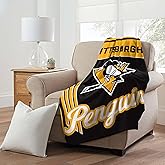 NORTHWEST Officially Licensed Pittsburgh Penguins NHL Team Throw Blanket 46″×60″ – Licensed Microfiber Throw with Hockey Logos for Fans, Dorms, Game Day Couches & Fan Caves