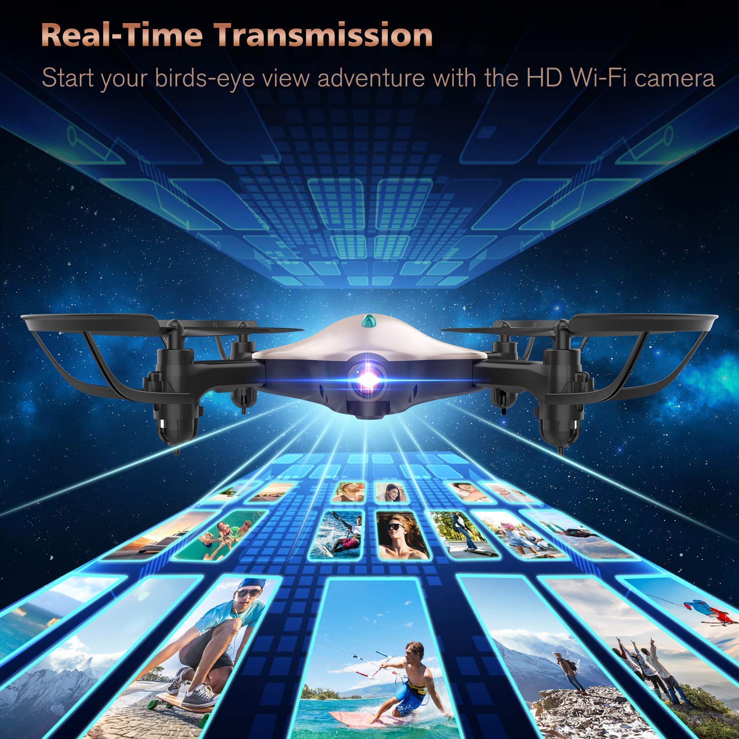 DBPOWER FPV RC Drone with 720P HD Wi-Fi Camera Live Video Feed 2.4GHz 6