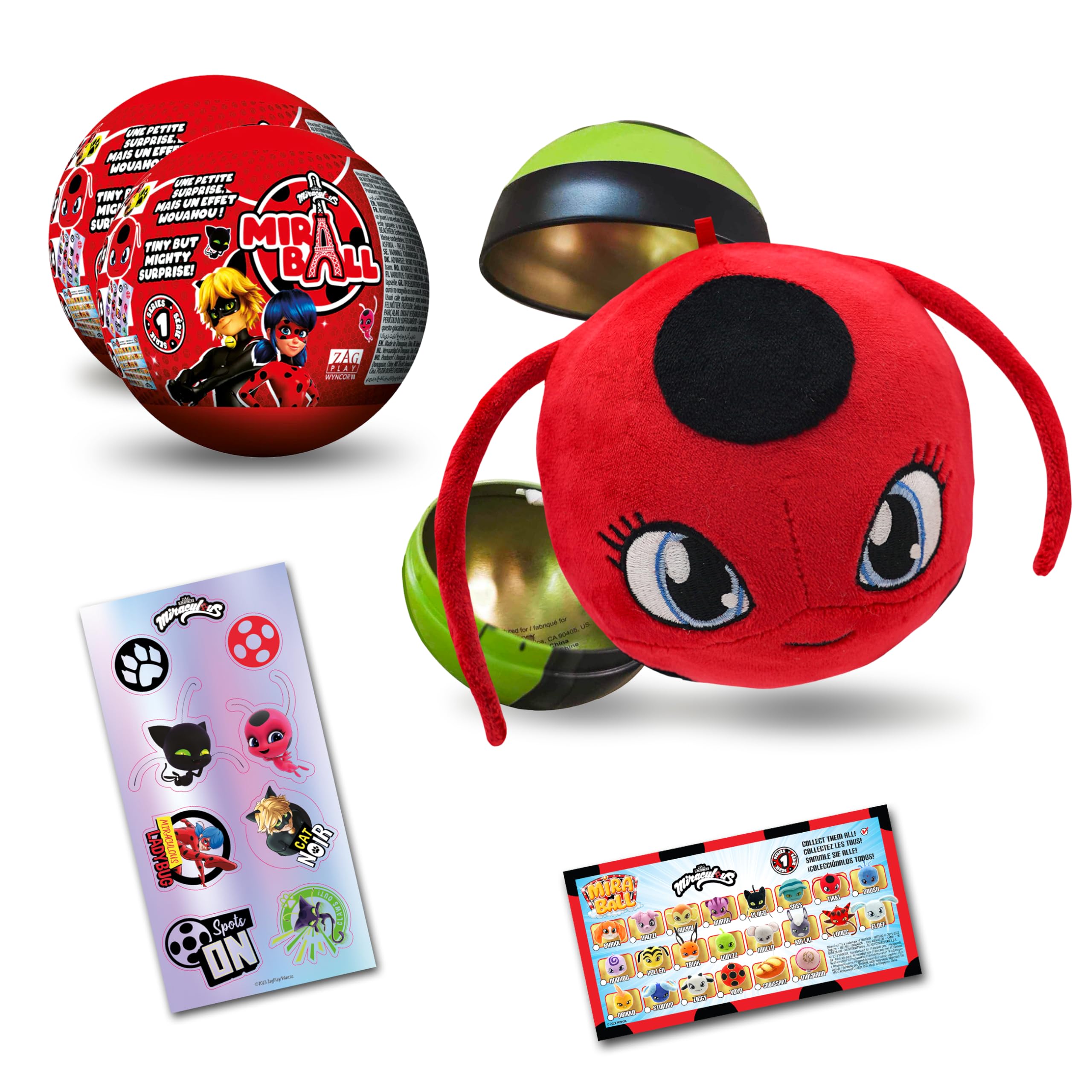 Miraculous Ladybug, 4-1 Capsule Collectible Toy, [PACK OF 2], Surprise Miraball with expanding Plush Kwami, Collectible Character Metal Case, Glittery Stickers & hanging Display Ribbon — image 1