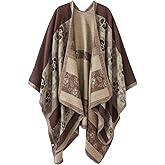 EXCHIC Women’s Retro Warm Shawls Poncho Cape Floral Printed Open Front Cardigans Sweater