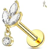 Melighting 14K Solid Gold Threadless Flat Back Leaf Titanium Helix 16G 6/8mm Cartilage Earring for Women