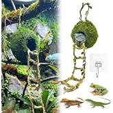 Artificial Handmade Cave Hideout with Hanging Rope &amp; Hemp Climbing Ladder &ndash; Reptile Tank Decor Accessories for Leopard Crested Geckos, Chameleons, Snakes. Terrarium Decor (4")