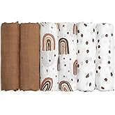 GLLQUEN BABY Receiving Blanket Boy Cotton Muslin Swaddle Blankets Girl Newborn Squares Breathable & Soft Thin Baby Blankets Cloths Double Absorbent Infant Swaddling Wrap - 6 Pack (Rainbow)