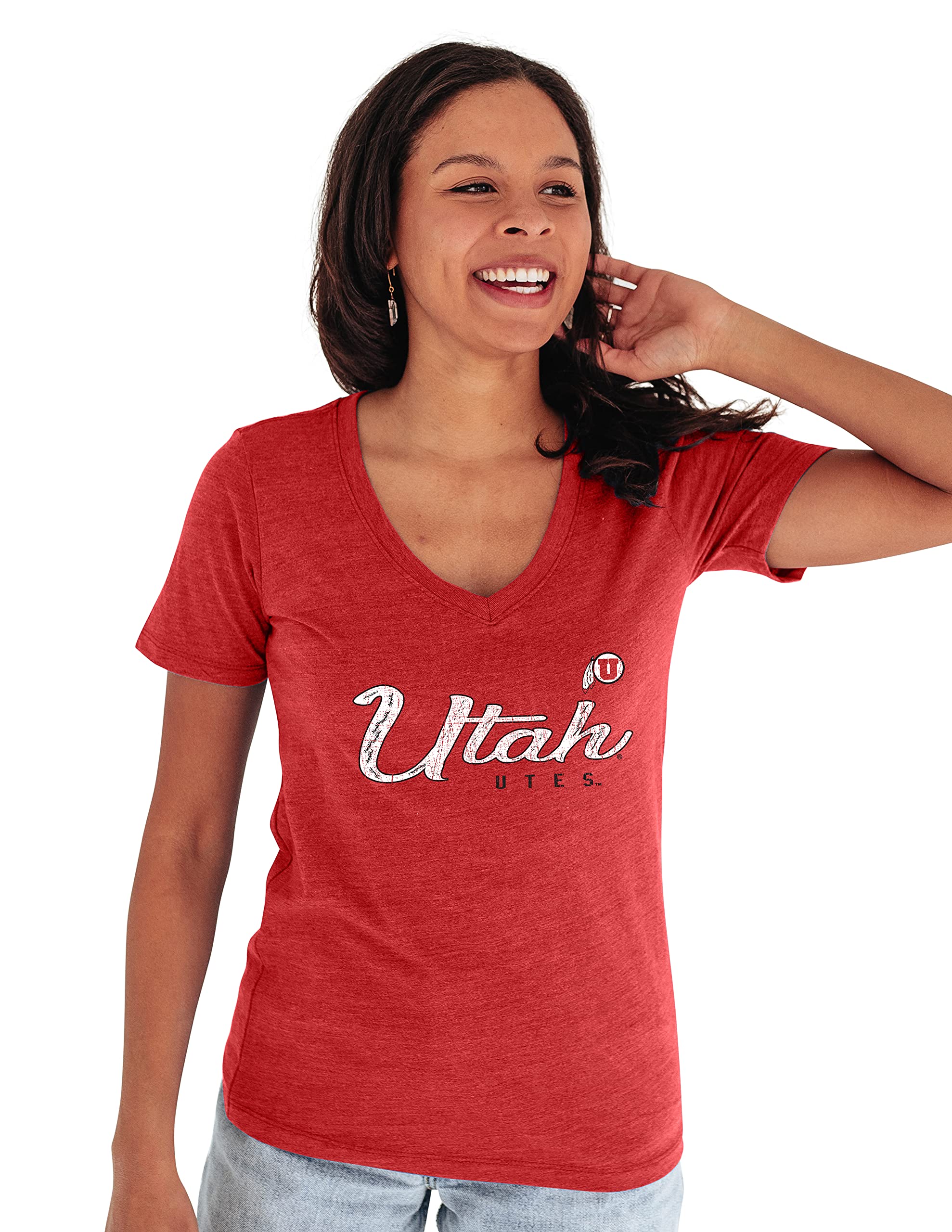 Blue 84 Women's Utah Utes Premium V-neck Tri Blend T Shirt, Utah Utes Red, X-Large Image Blue 84 Women's Utah Utes Premium V-neck Tri Blend T Shirt, Utah Utes Red, X-Large Image