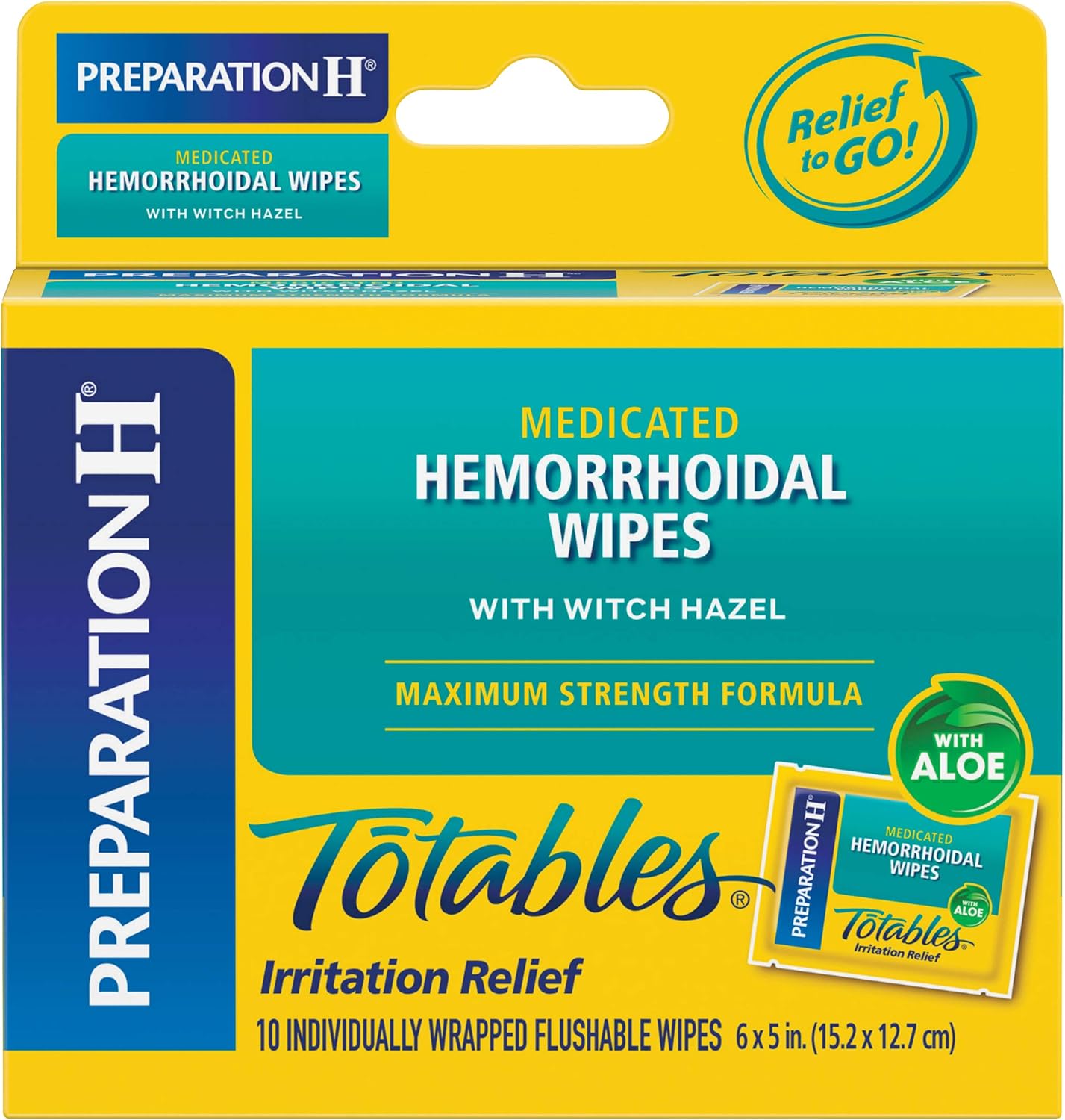 Preparation H (10 Count) Flushable Medicated Hemorrhoid Wipes, Maximum Strength Relief with Witch Hazel, Irritation Relief Wipes to Go: Health & Personal Care