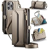 Strapurs Wallet Case Compatible with iPhone 16 Pro Max 6.9" RFID Blocking 10-Card Holder Soft PU Leather Magnetic Snap Strap Zipper Pocket Phone Case Fit for iPhone 16 Pro Max - Desert Titanium