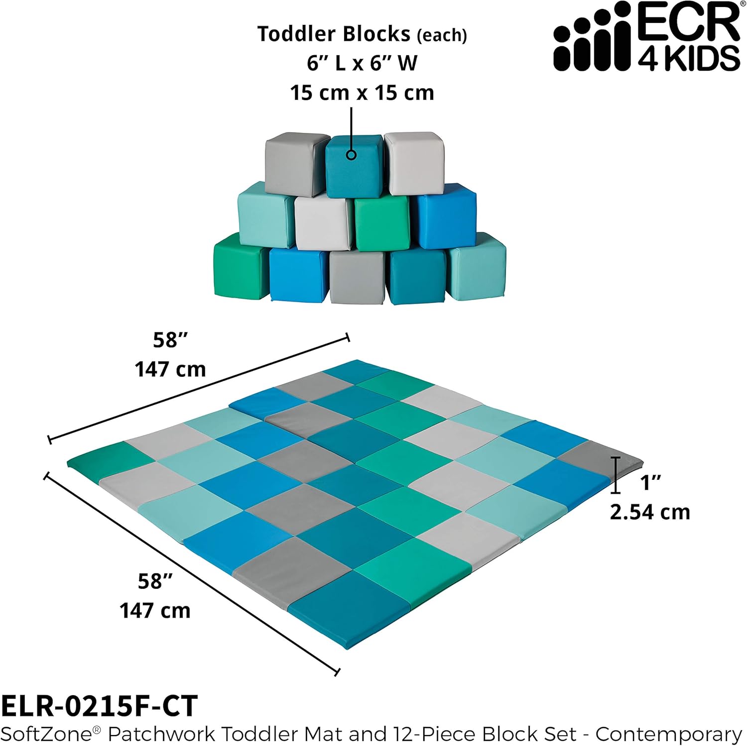 ECR4Kids Softzone Patchwork Toddler Play Mat with 12 Soft Blocks, Contemporary: Industrial & Scientific