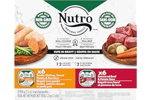 NUTRO Adult Wet Dog Food Cuts in Gravy, 6 Simmered Beef & Potato Stew, 6 Tender Chicken, Sweet Potato & Pea Stew, 12x100g Tra