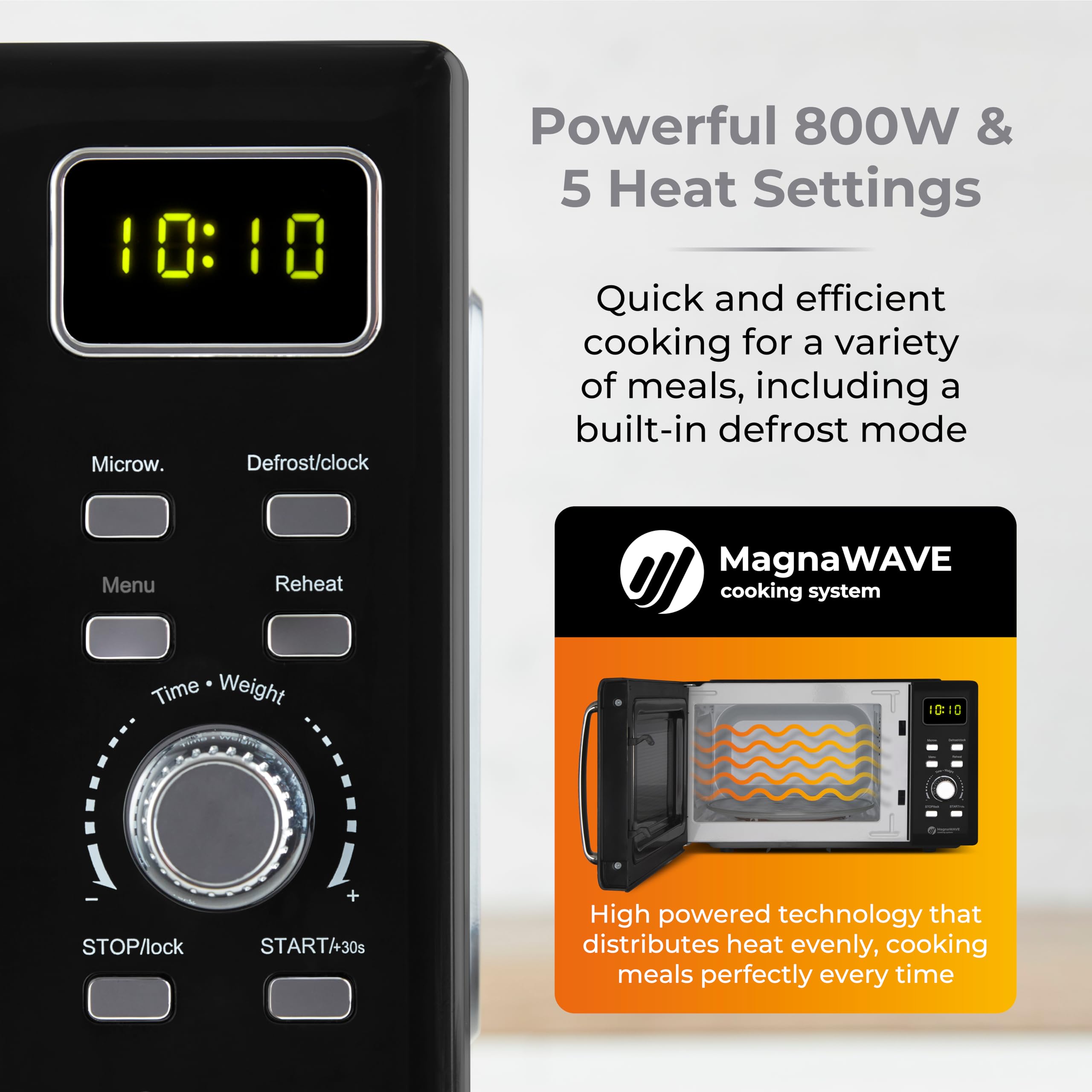 Tower T24041BLK Digital Microwave with Sleek Mirror Door, 800W, 20L, Black & Chrome