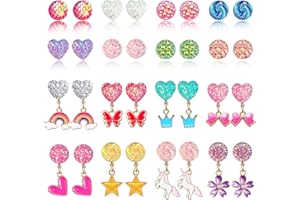EleMirsa 16 Pairs Girl Clip On Earrings Little Girl Princess Clip on Earrings Dress Up Pretend Play Earrings Jewelry Set for Toddlers Kids(16 Pairs)