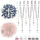Wonitain 30 Set Rosary Bead Bulk Catholic Crystal Glass Rosaries Beads for Women Men Jesus Holy Cross Rosary with Organza Bags Baptism First Communion Church Religious Present