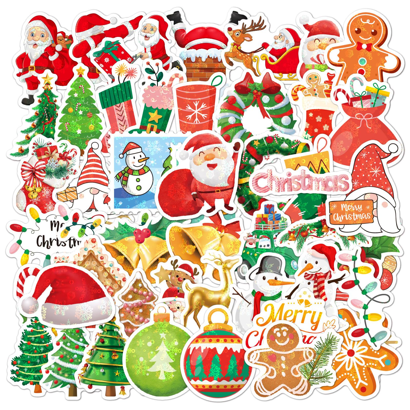 SEGXN 50PCS Christmas Stickers,Holographic Shiny Christmas Decorations Stickers,Used for Scrapbooks,Laptops,Cars,Water Bottles,Skateboards,Gift Wrap and Christmas Party Decorations(Christmas A) — image 1