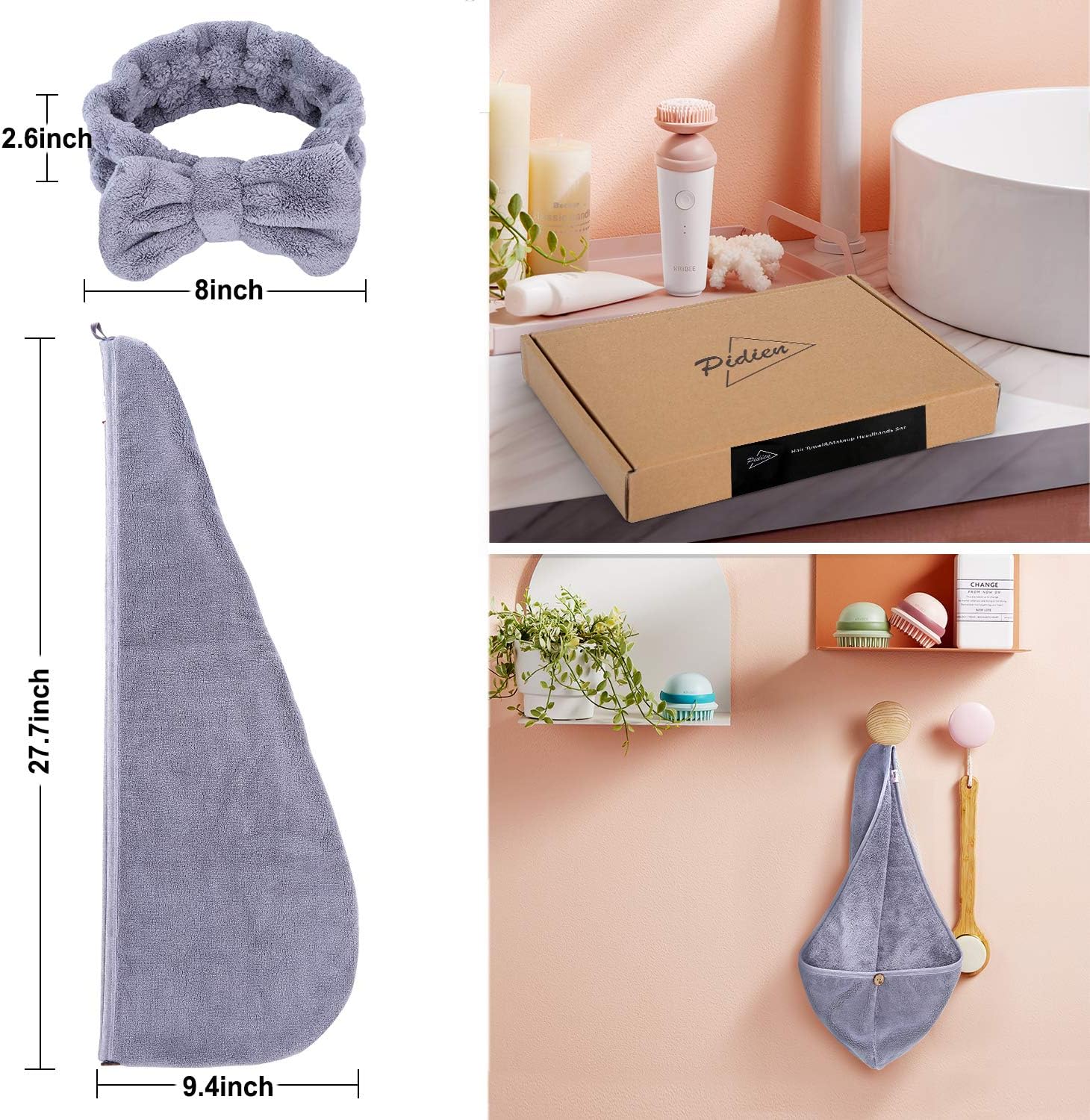 Microfiber Hair Towel Wrap Set - Anti Frizz Microfiber Hair Towel for Curly Long Hair Drying Towels with Makeup Headband-Quick Magic Hair Dry for Women- Gift Box: Home & Kitchen