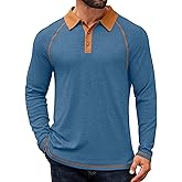 COOFANDY Mens Long Sleeve Polo Shirts Casual Button Collared Shirts Raglan Golf T Shirt