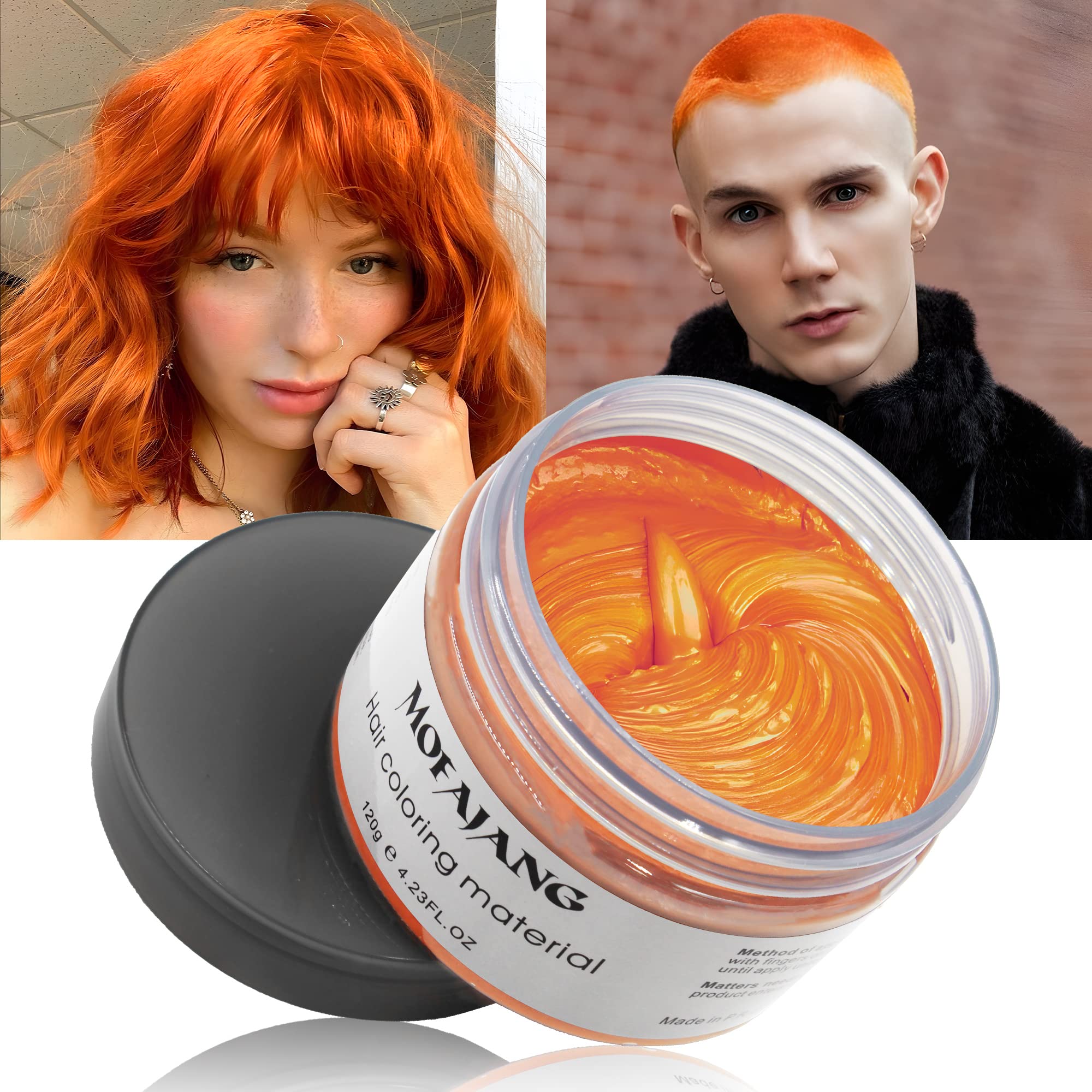 Photo 1 of exp date 08/2028--Orange Temporary Hair Dye Wax Natural Instant Hair Color Wax Pomades 4.23 oz,Hair Styling Clay for Party, Cosplay, Halloween,Christmas