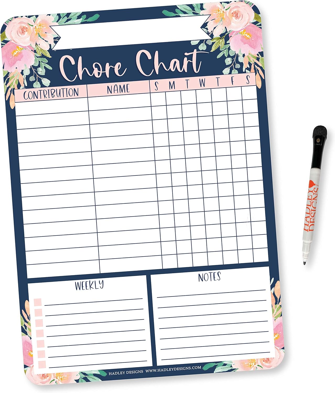 Navy Floral Family Chore Chart for Adults, Magnetic Chore Chart for Teens, Kids Reward Chart for Toddlers at Home, Pink Chore Reward Chart System for Kids, My Magnetic Responsibility Chart for Kids : Office Products