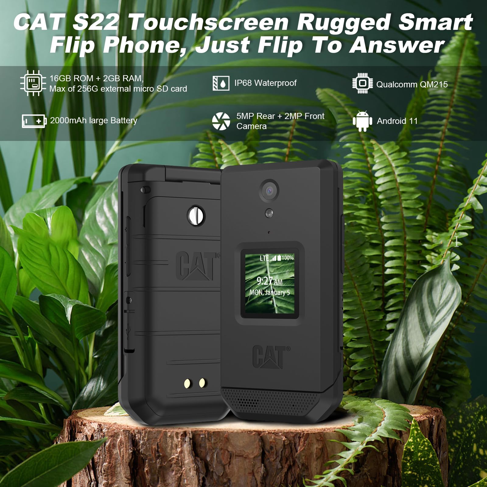 CAT S22 4G Flip Phone Unlocked With GPS Rugged Smart Flip Phone IP68
