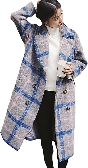 Amazon ケイミ Keimi マキシ丈 ウールコート カシミヤコート トレンチコート レディース チェック柄 コート チェスターコート ロング コート アウター ウールタッチ レディース ラシャコート ゆったり秋冬 チェスターコート アウター 通勤 通学 コート ジャケット