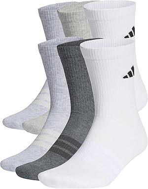 adidas Unisex CUSHIONED CREW SOCKS 6 PAIR PACK, white/light grey heather/medium grey heather/dark grey heather, 45-48