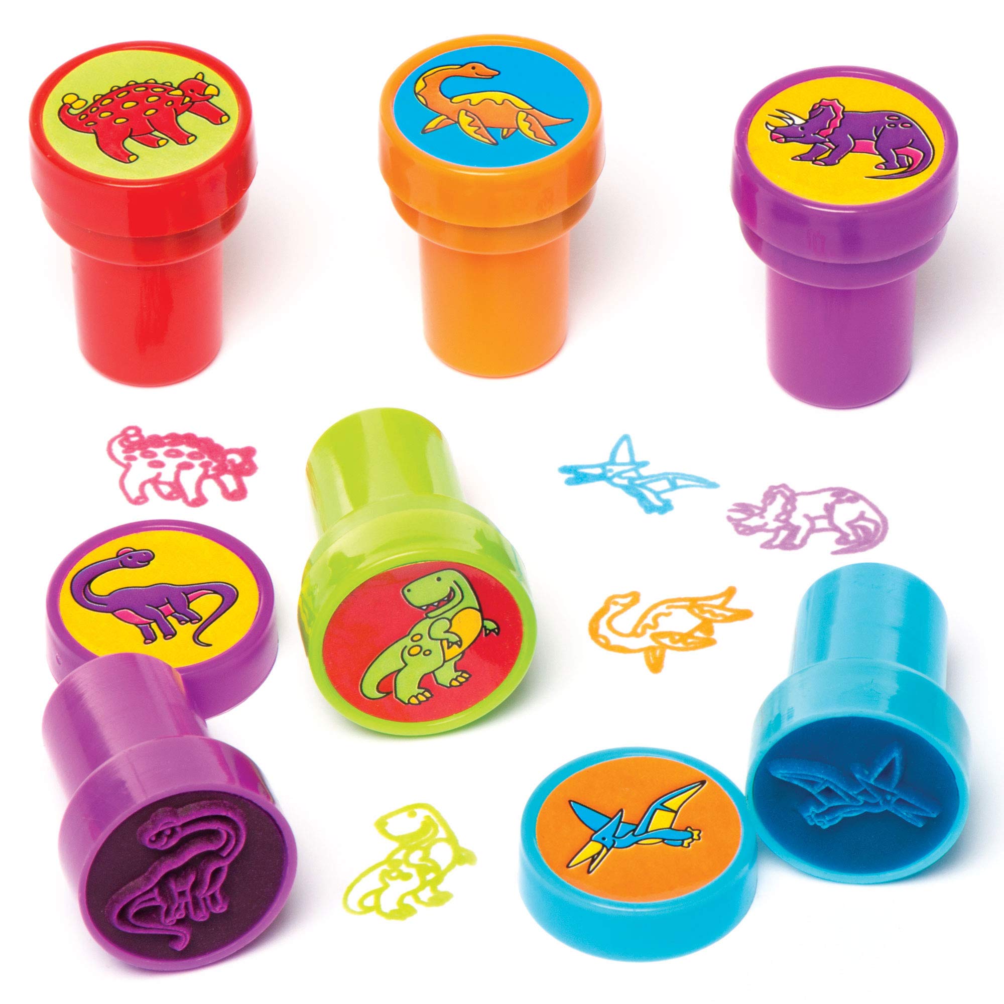 Baker Ross AV293 Dinosaur Self-Inking Stampers for Arts and Crafts — Novelty Toys for Kids, Perfect Party, Loot or Prize Bag Filler (Pack of 10), 20mm