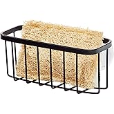 iDesign Stainless Steel Suction Sponge Holder - Kitchen Sink Sponge Caddy Organizer - Matte Black